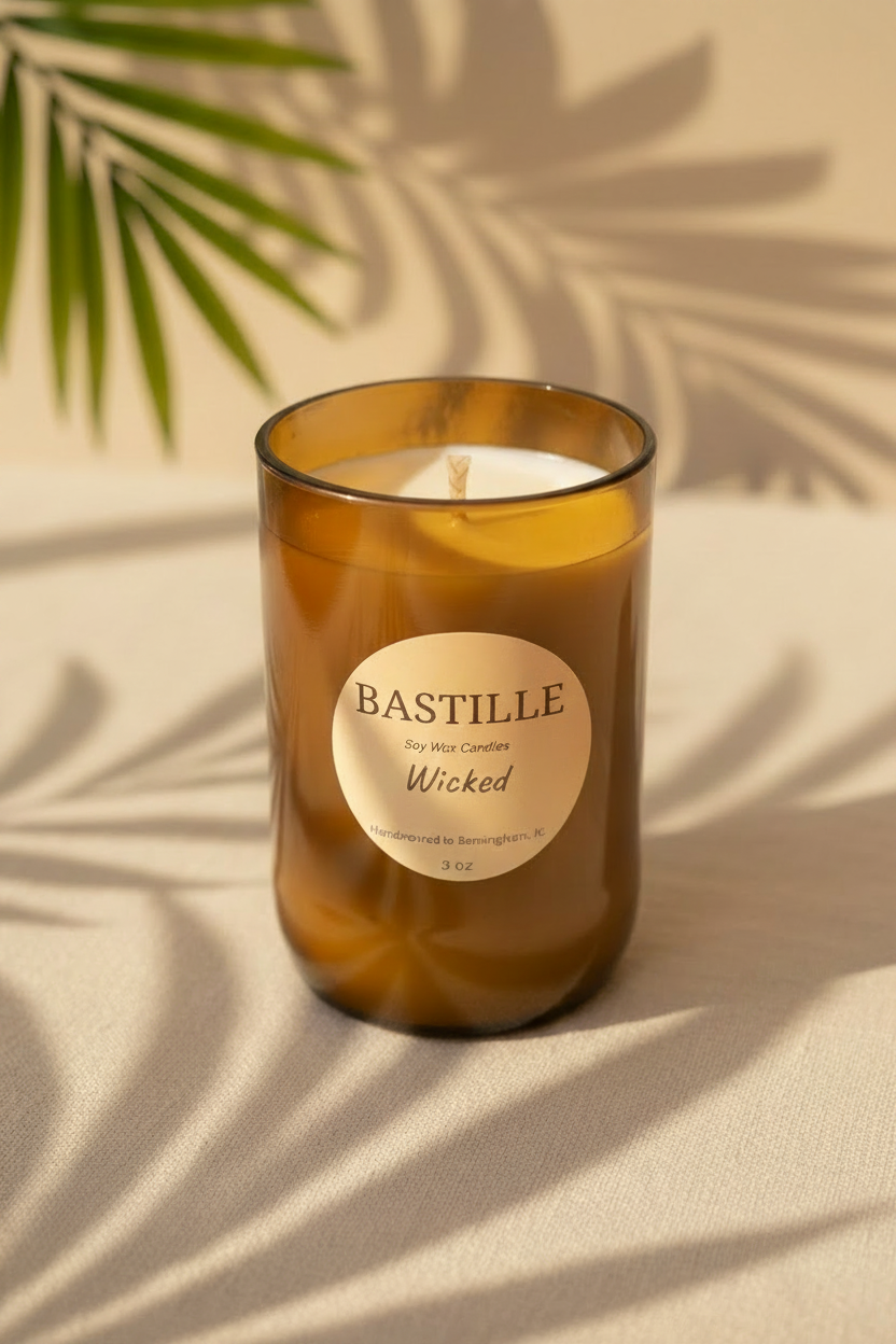 Amber candle with matching Wicked background surface